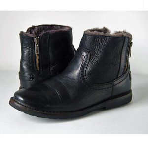 Frye "Celia" Shearling-Lined Black Leather Bootie